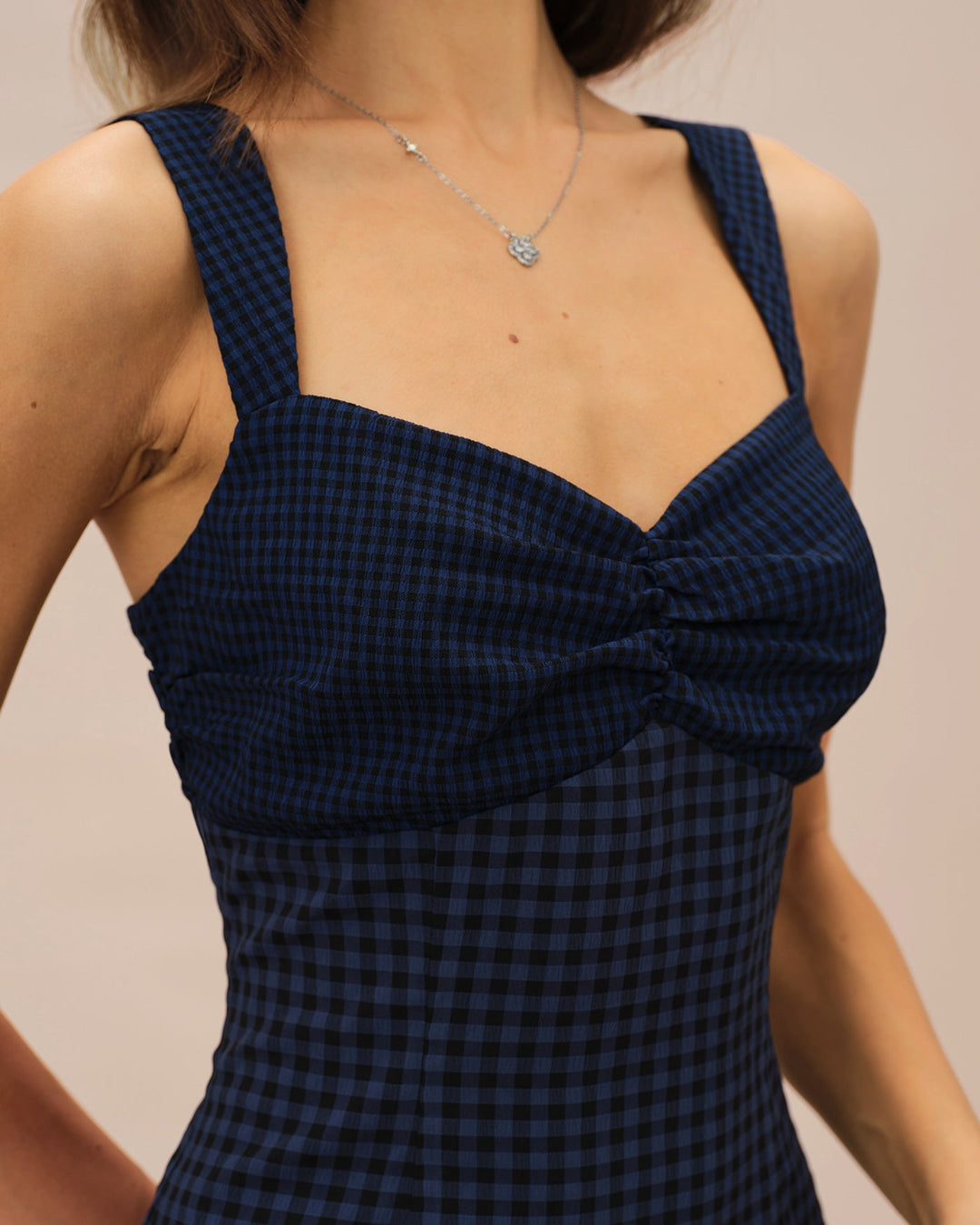 Morgan and Brooke | Plaid Mini Dress for Women in Blue with Sweetheart Neckline