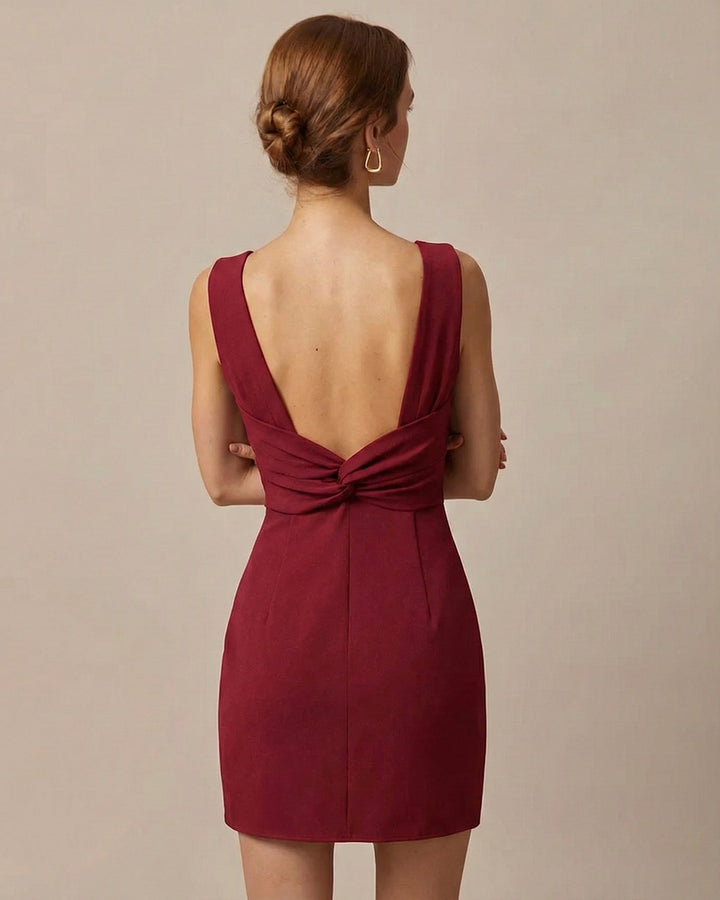 Morgan and Brooke | Boat Neck Backless Mini Dress for Women in Red