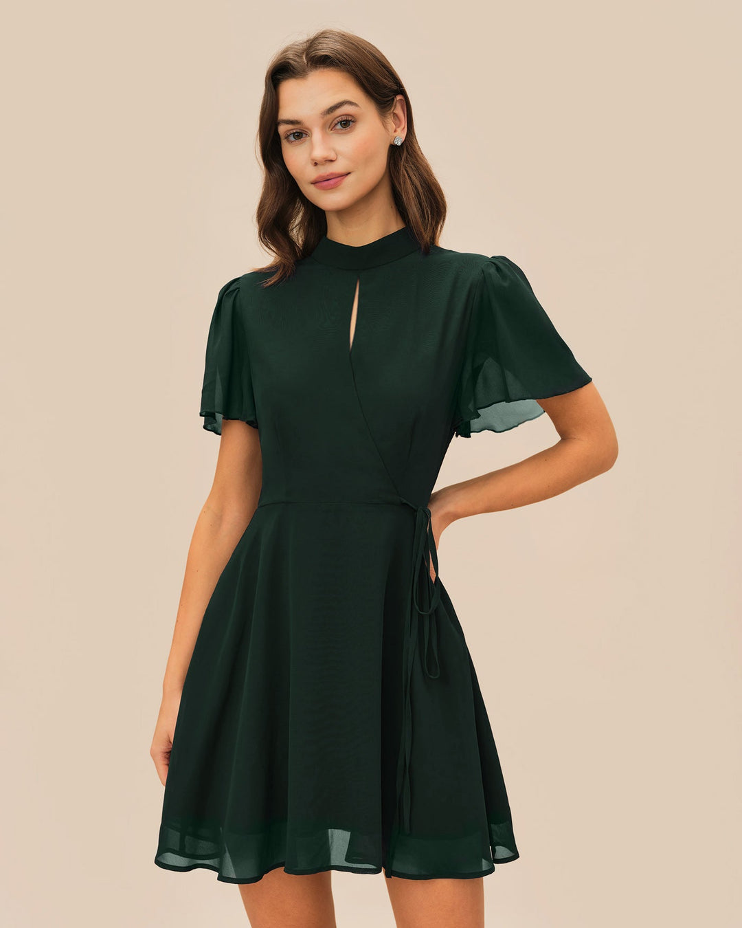 Morgan and Brooke | Green Butterfly Sleeve Mini Dress