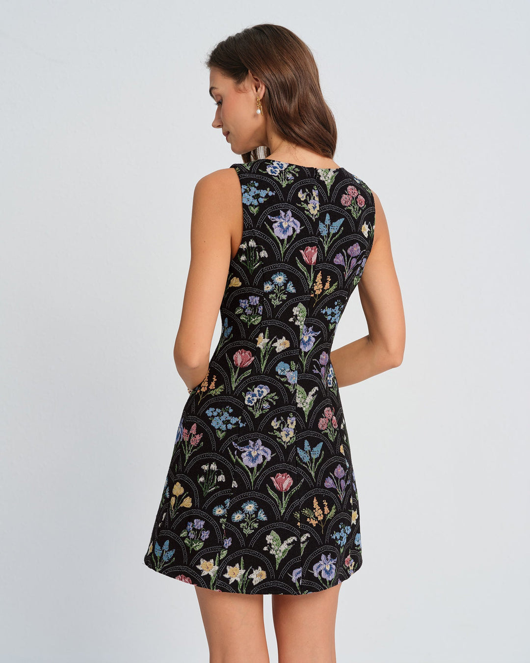 Morgan and Brooke | Floral Boat Neck Mini Dress, Black