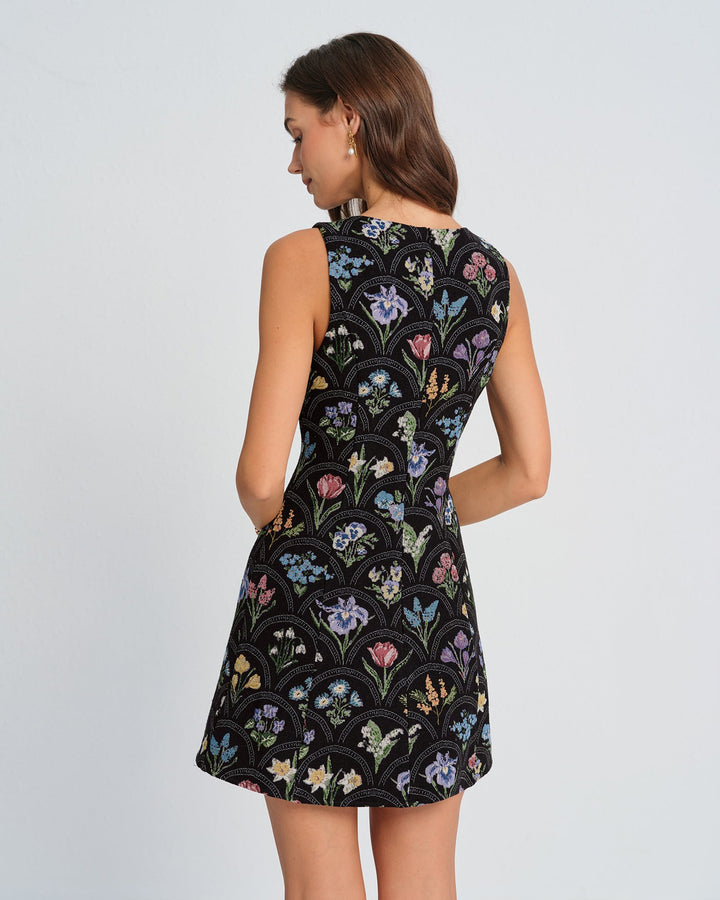 Morgan and Brooke | Floral Boat Neck Mini Dress, Black