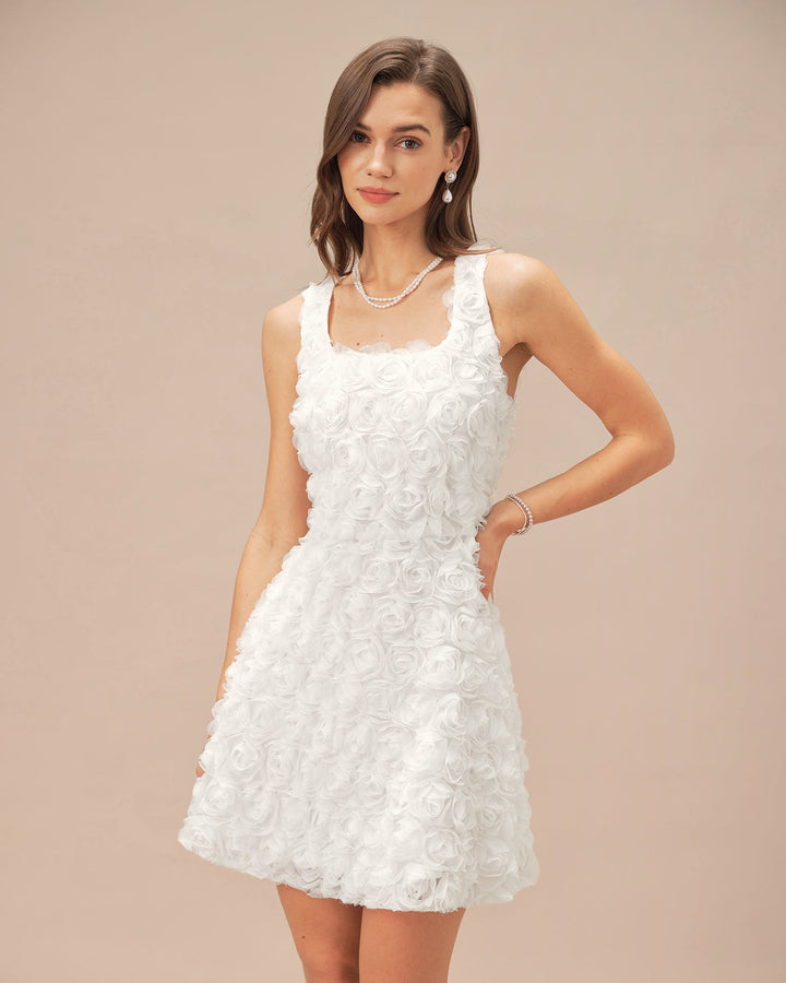 Morgan and Brooke | Floral A-Line Mini Dress for Women in White