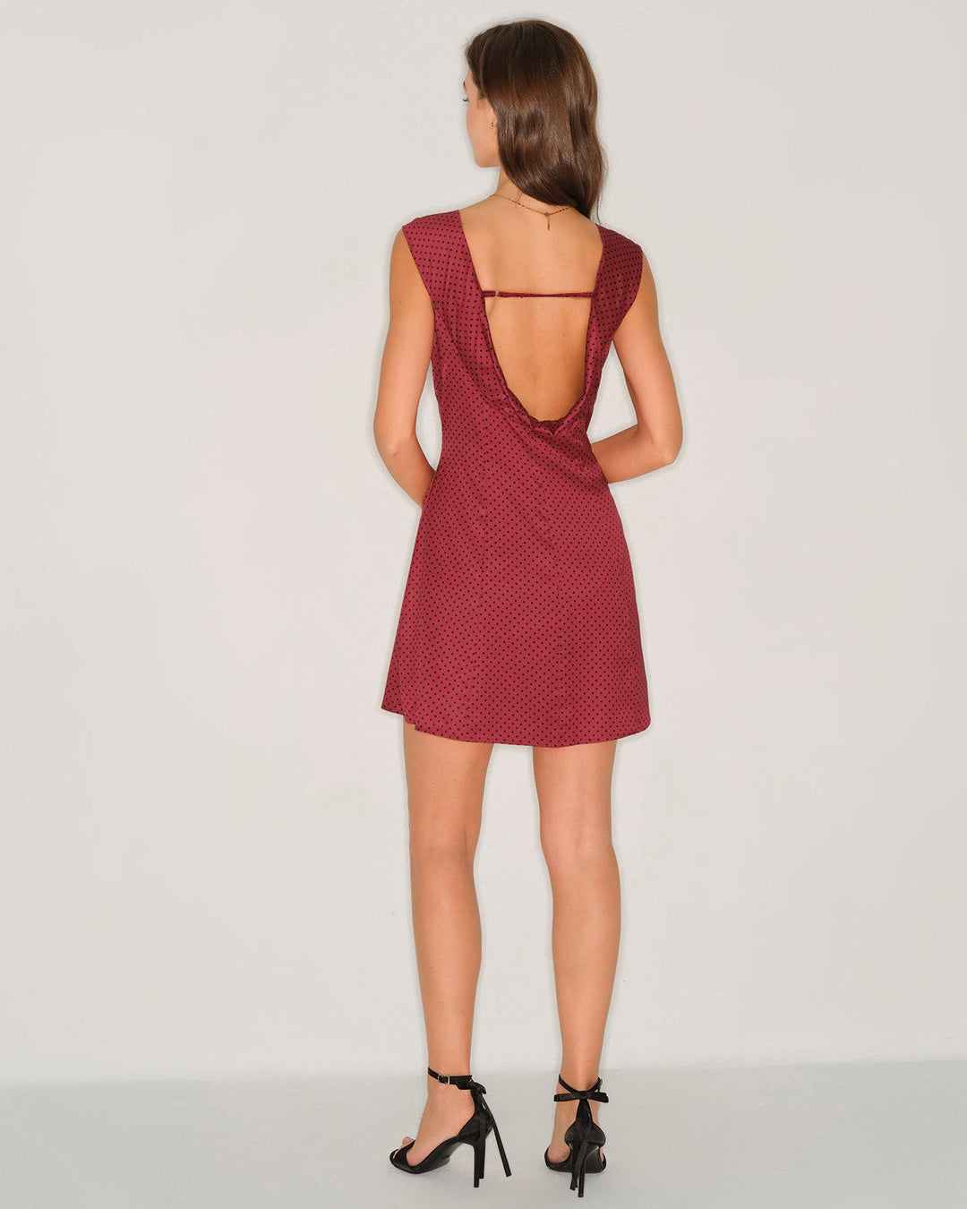 Morgan and Brooke | Satin Mini Dress for Women in Red with Polka Dots