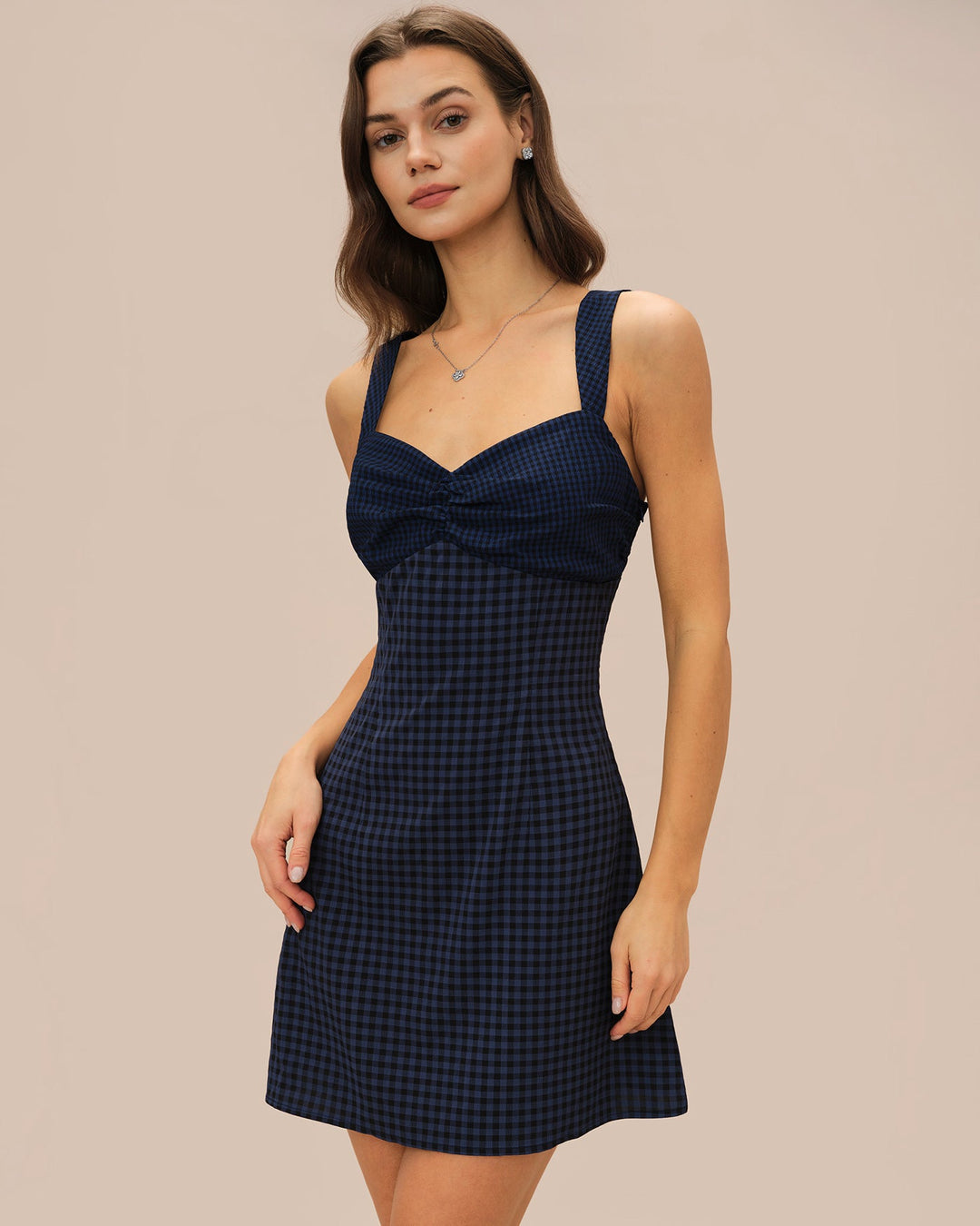Morgan and Brooke | Plaid Mini Dress for Women in Blue with Sweetheart Neckline