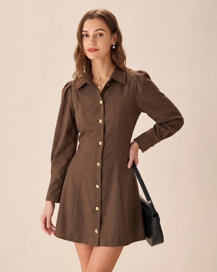 Morgan and Brooke | Brown Tie Button Mini Dress