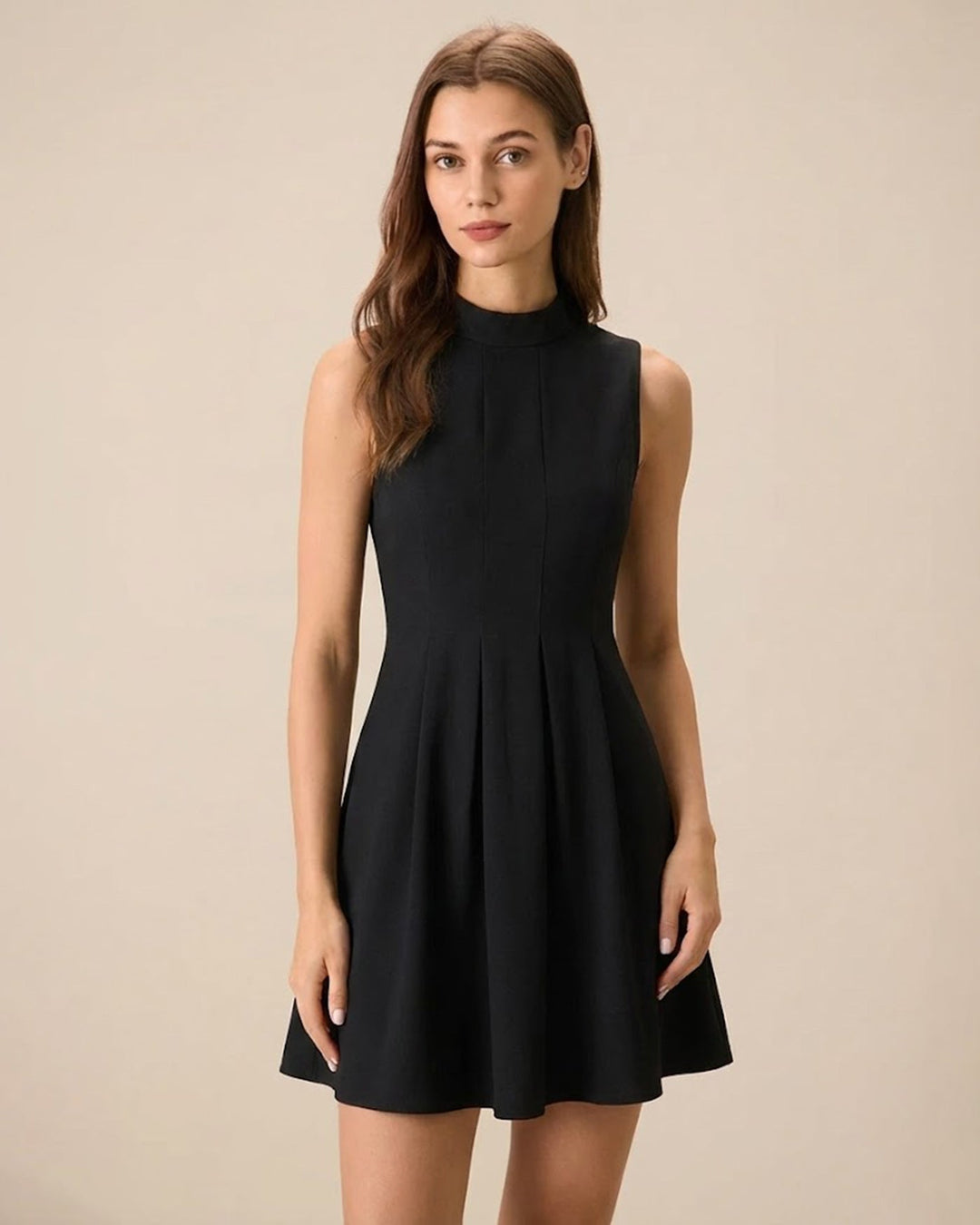 Morgan and Brooke | Black Mock Neck Ruched Sleeveless Mini Dress