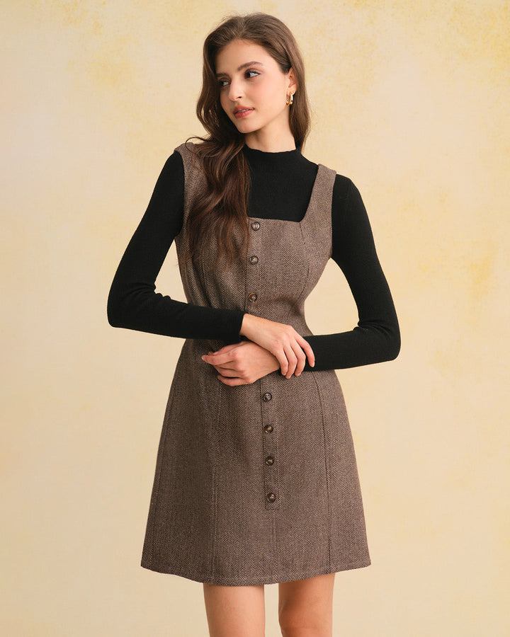 Morgan and Brooke | Brown Square Neck Sleeveless Mini Dress