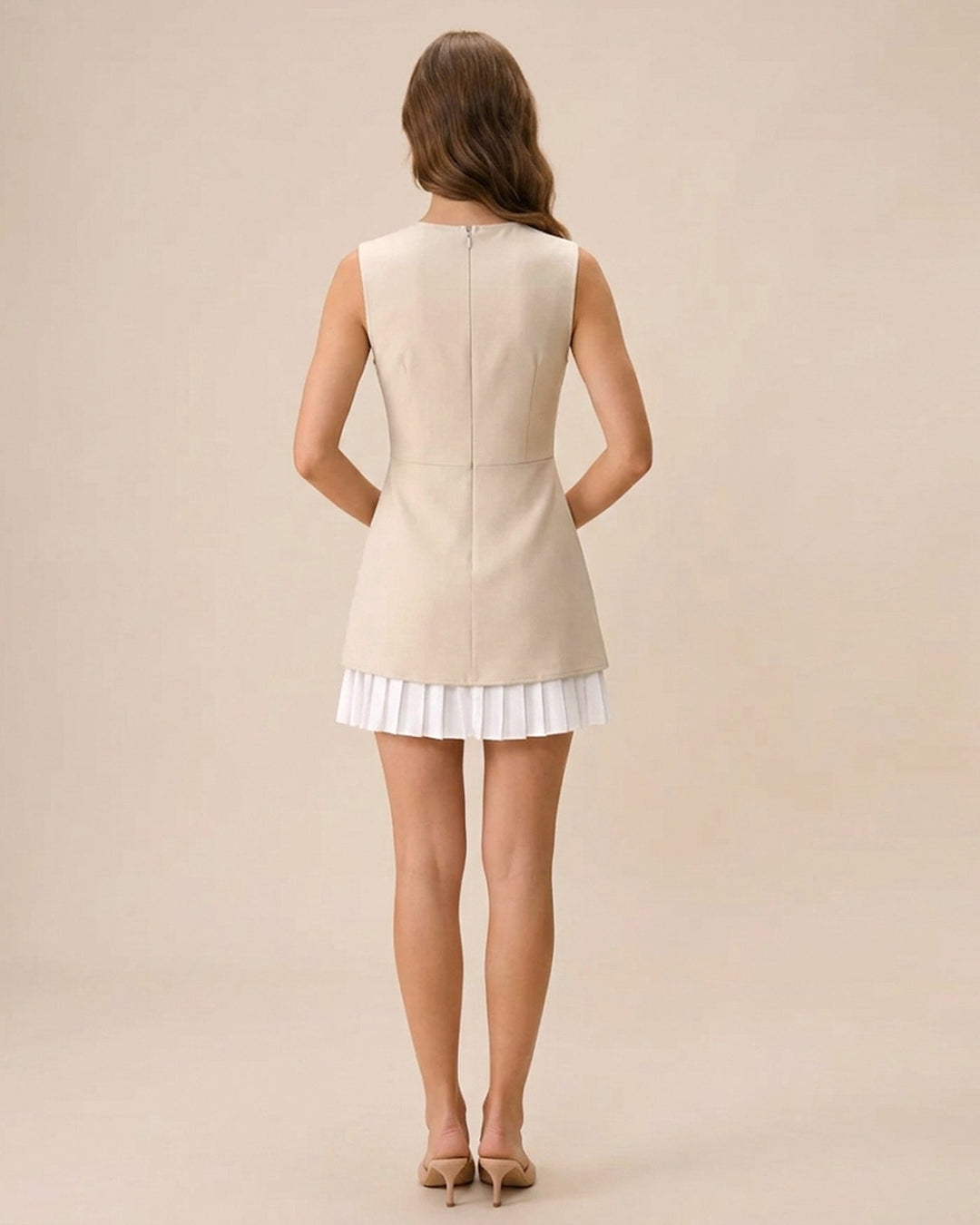Morgan and Brooke | Apricot Splicing Pleated Mini Dress