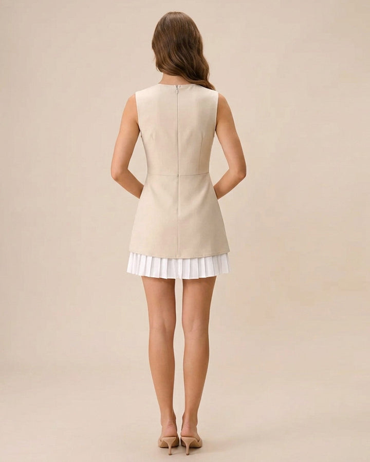 Morgan and Brooke | Apricot Splicing Pleated Mini Dress