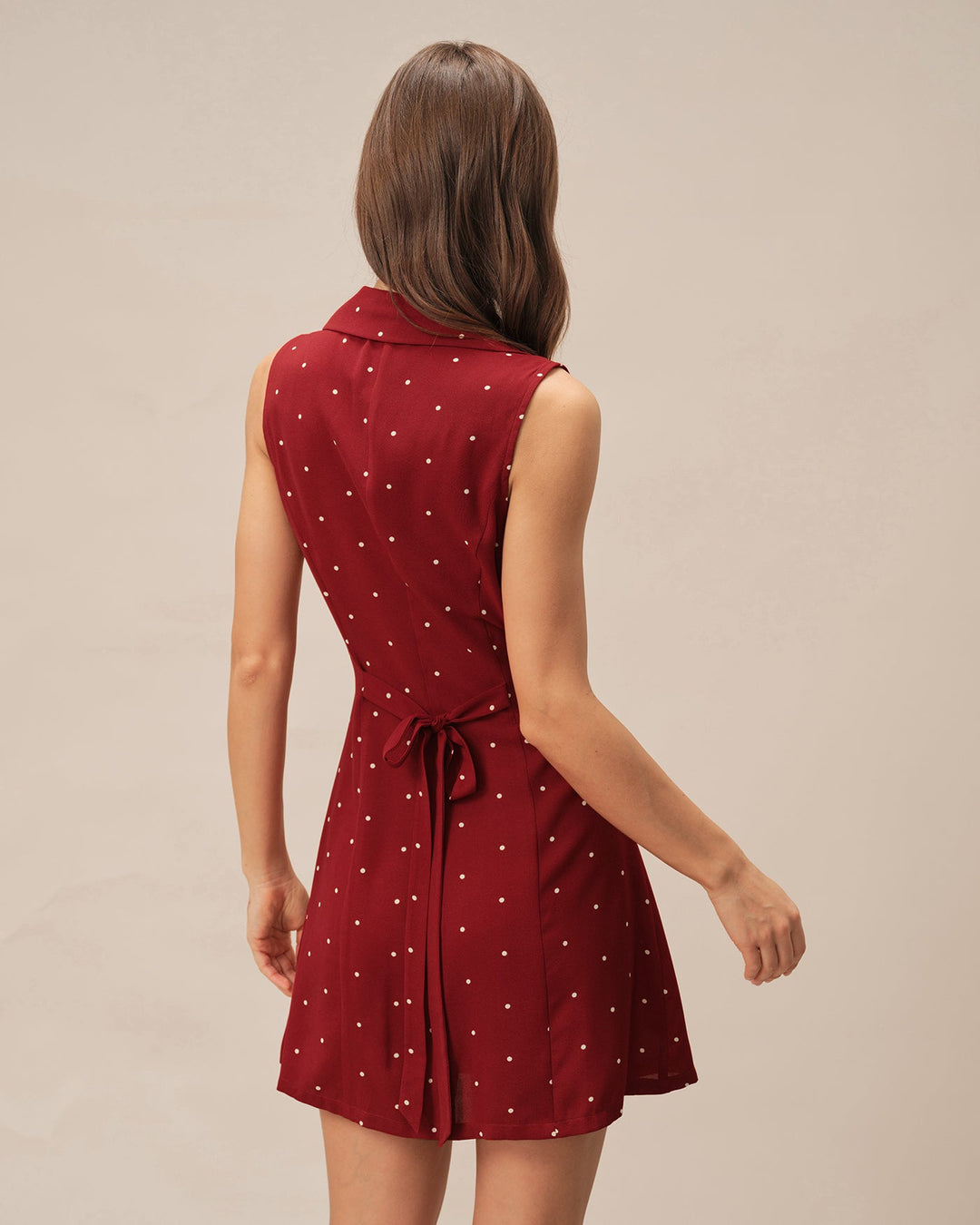 Morgan and Brooke | V Neck Polka Dot Mini Dress for Women in Red
