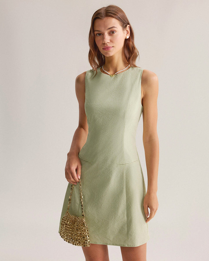 Morgan and Brooke | Green Boat Neck Sleeveless Mini Dress