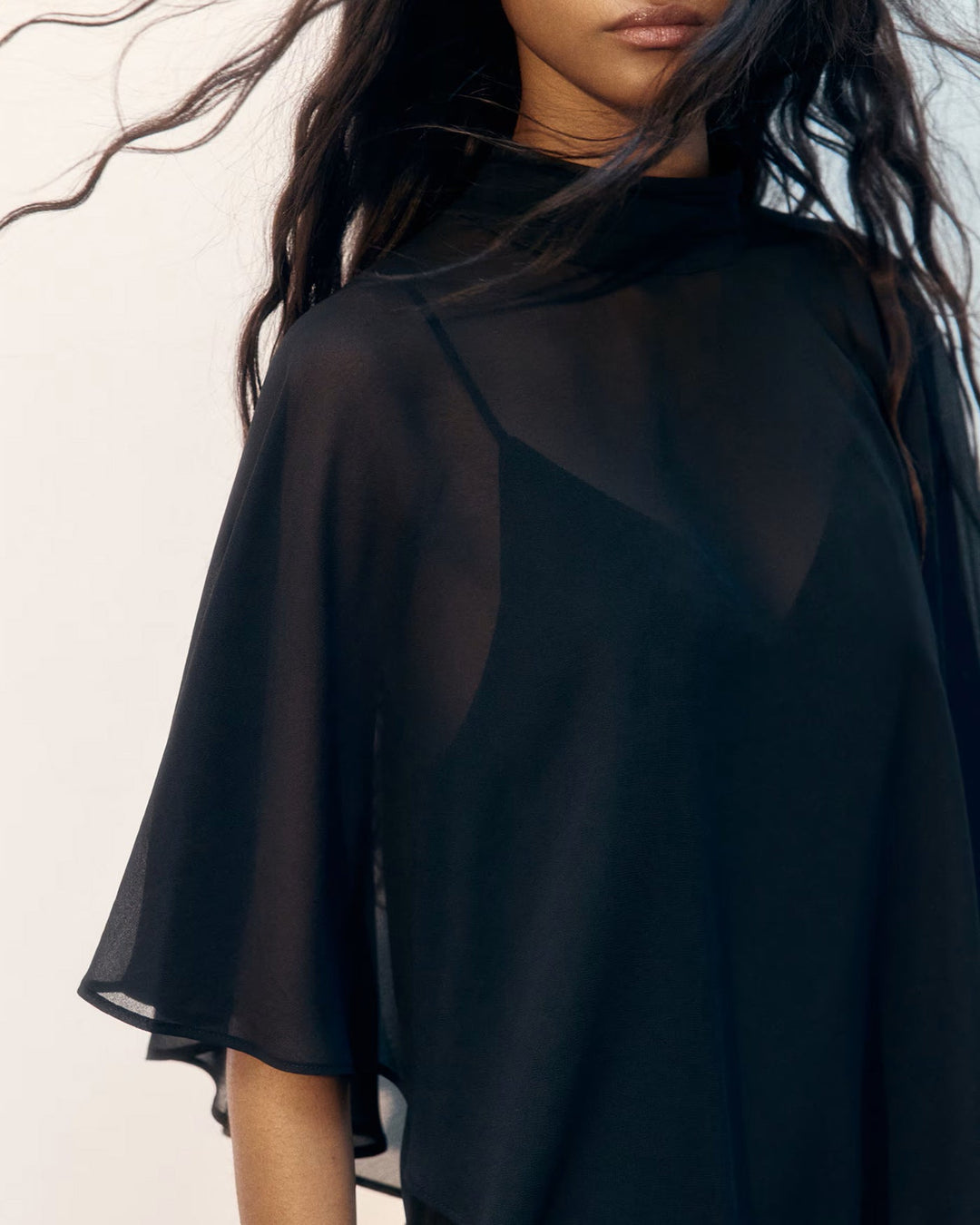 Morgan and Brooke | Black Cape Sleeve Mini Dress