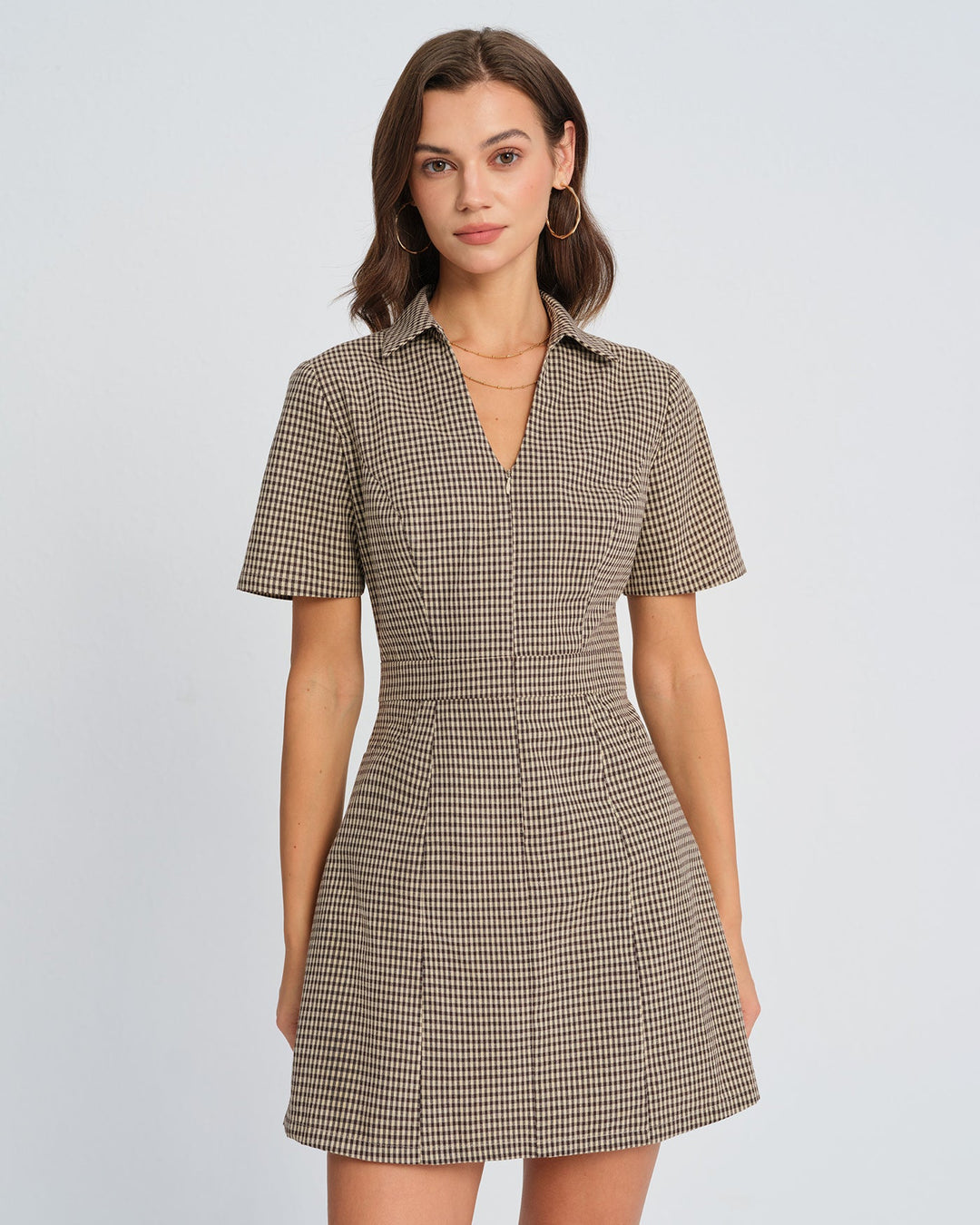 Morgan and Brooke | Brown Plaid Mini Dress
