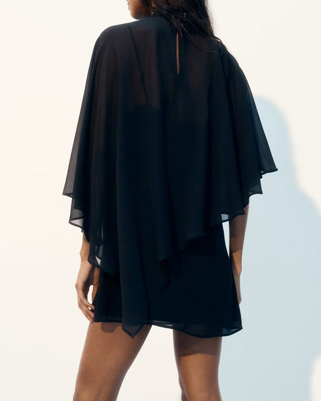 Morgan and Brooke | Black Cape Sleeve Mini Dress
