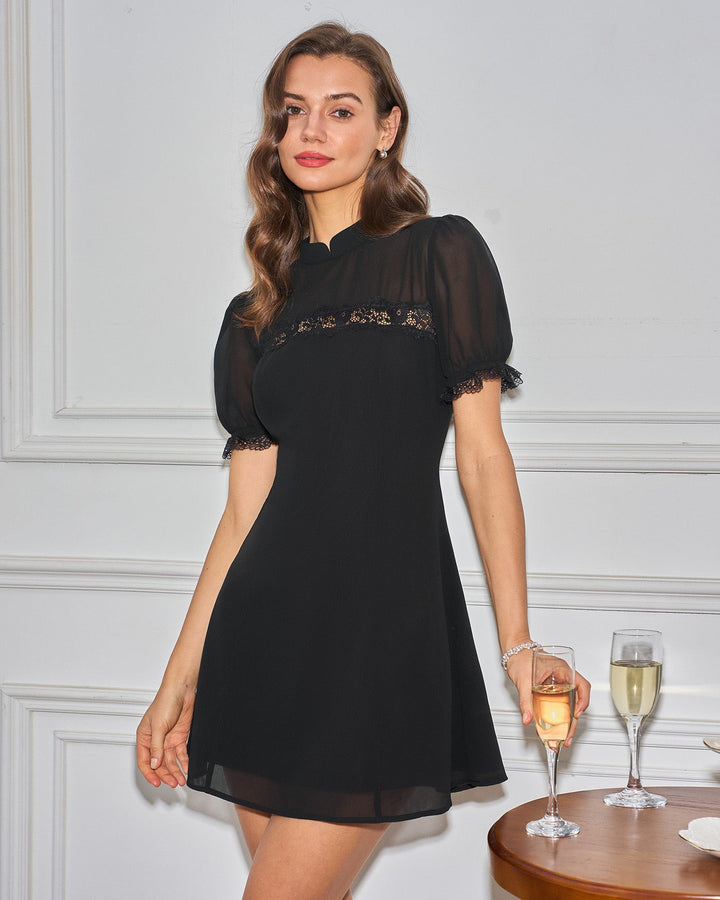 Morgan and Brooke | Black Mandarin Collar Dress