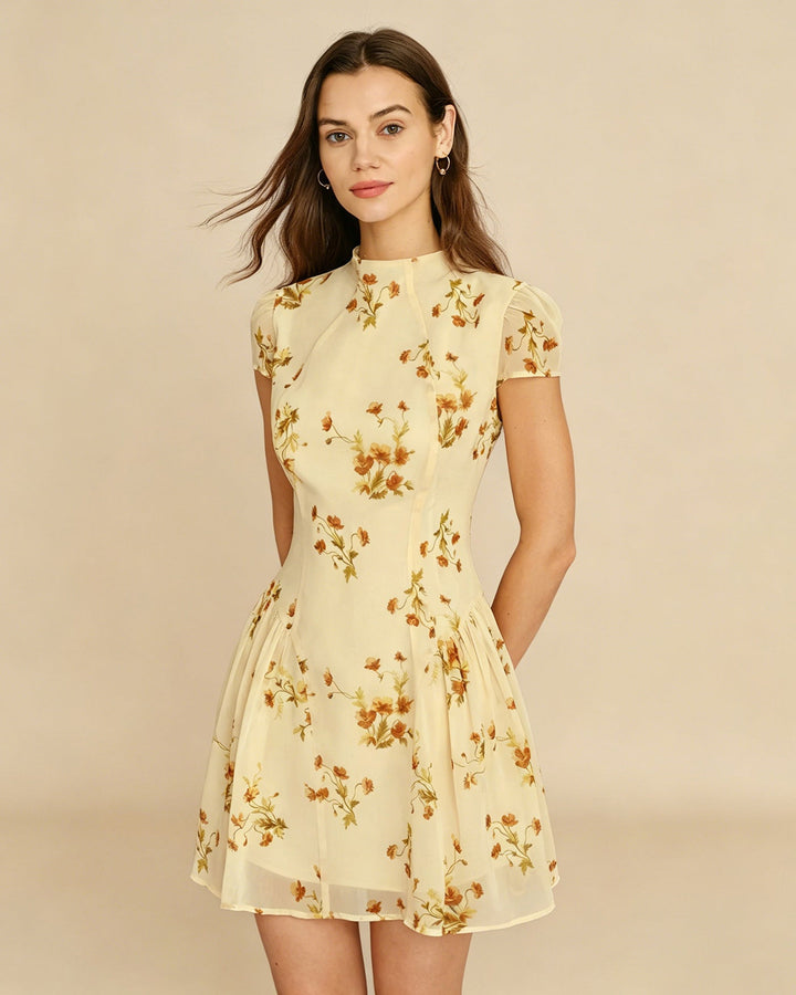Morgan and Brooke | Light Yellow Floral Mini Dress