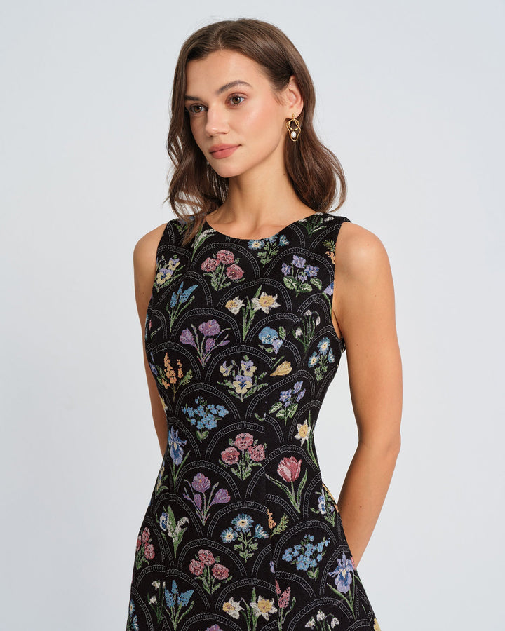 Morgan and Brooke | Floral Boat Neck Mini Dress, Black
