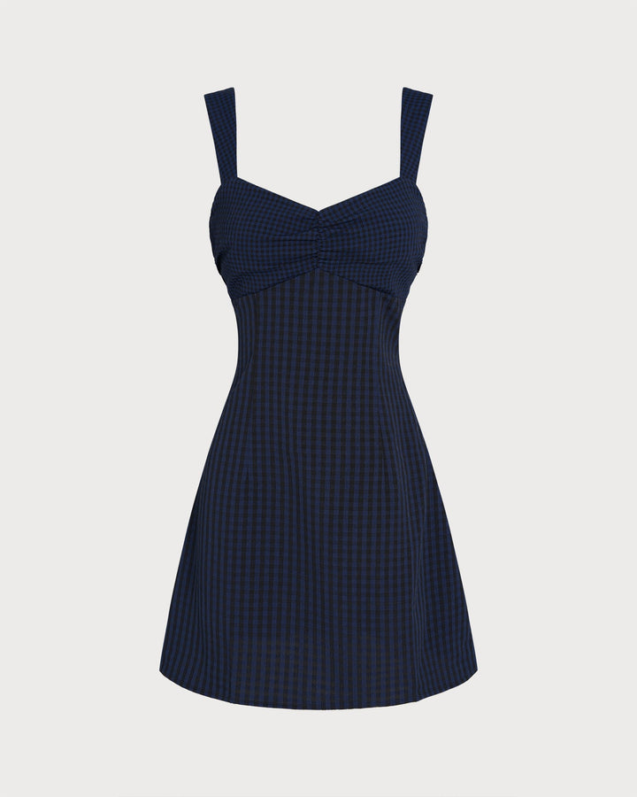 Morgan and Brooke | Plaid Mini Dress for Women in Blue with Sweetheart Neckline
