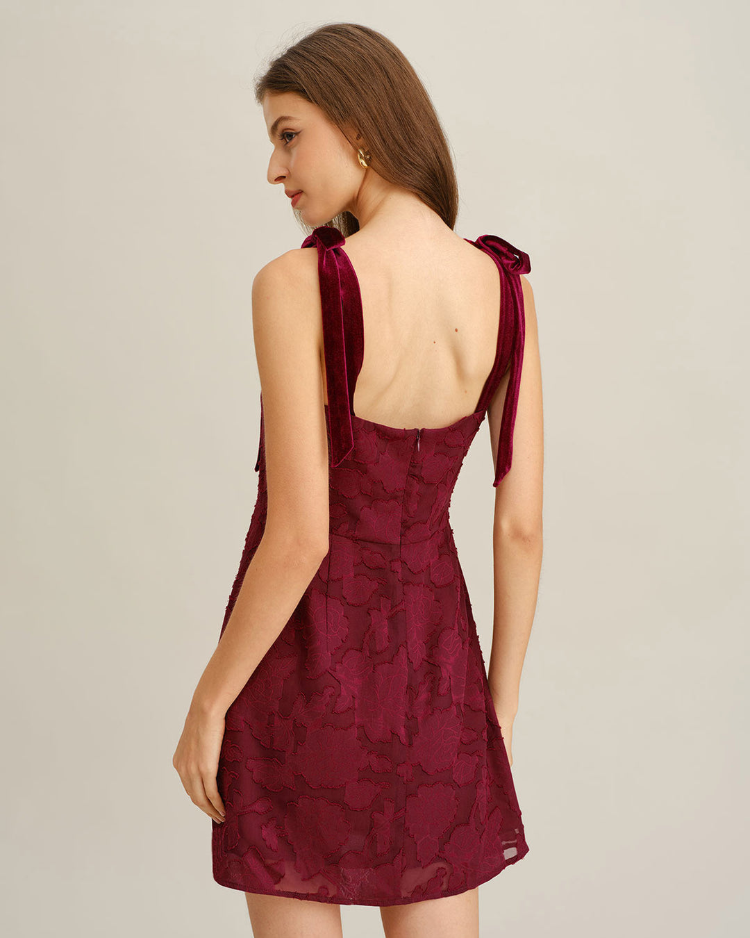 Morgan and Brooke | Floral Tie Strap Mini Dress in Wine Red