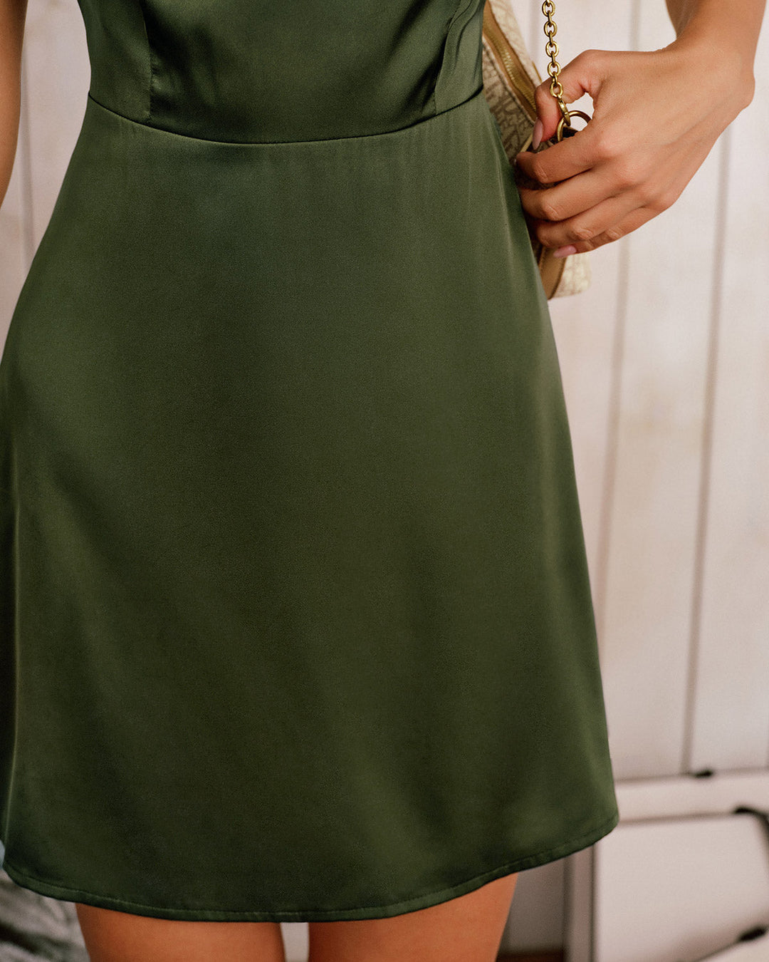 Morgan and Brooke | Satin Sleeveless Mini Dress in Green