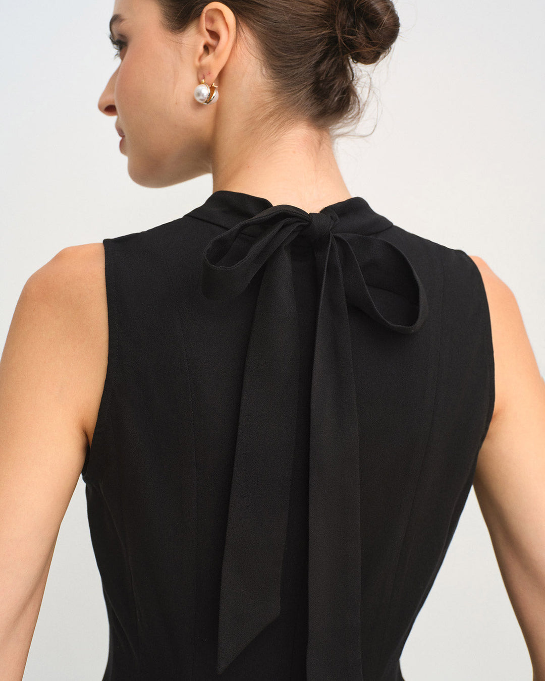Morgan and Brooke | Black Mock Neck Ruched Sleeveless Mini Dress