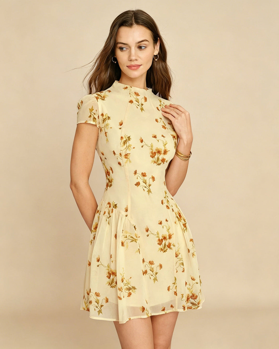 Morgan and Brooke | Light Yellow Floral Mini Dress