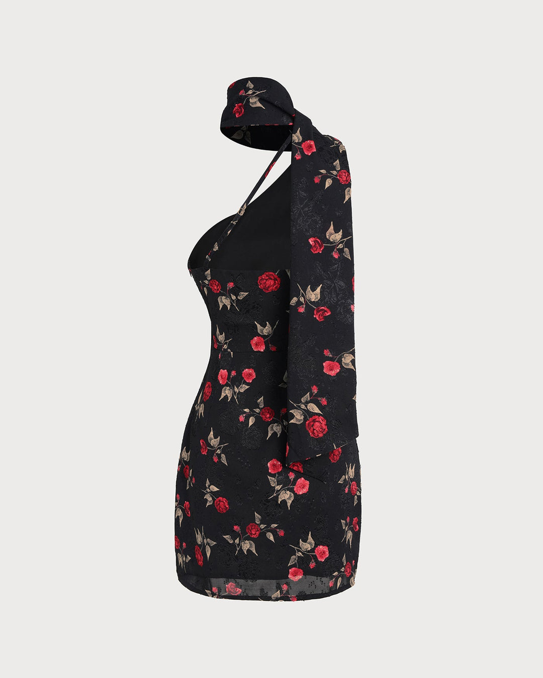 Morgan and Brooke | One Shoulder Mini Dress in Black Jacquard
