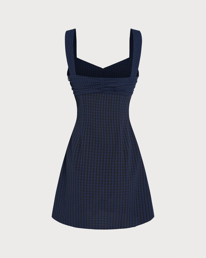 Morgan and Brooke | Plaid Mini Dress for Women in Blue with Sweetheart Neckline