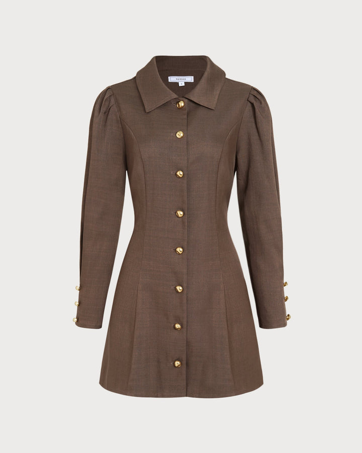 Morgan and Brooke | Brown Tie Button Mini Dress