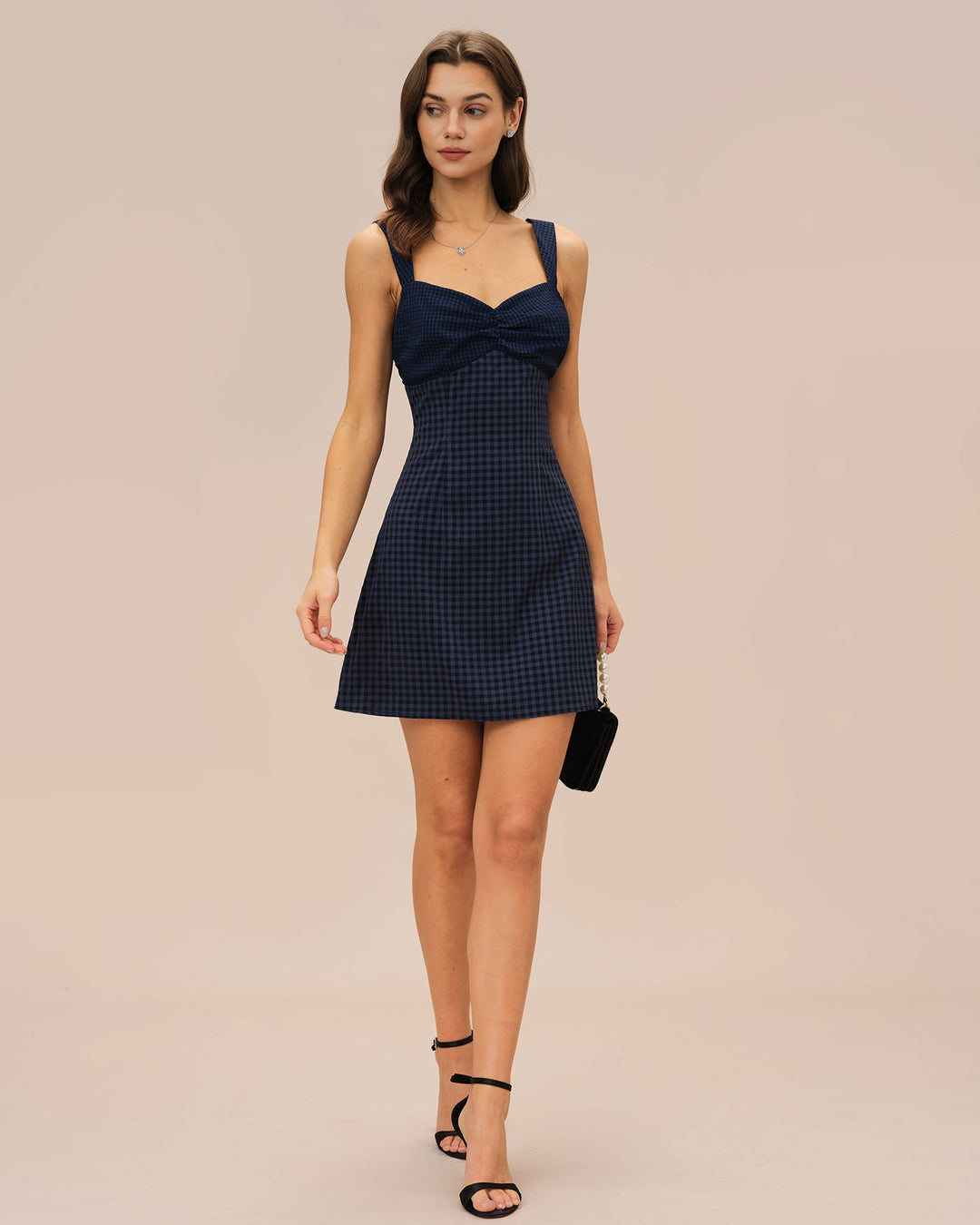 Morgan and Brooke | Plaid Mini Dress for Women in Blue with Sweetheart Neckline