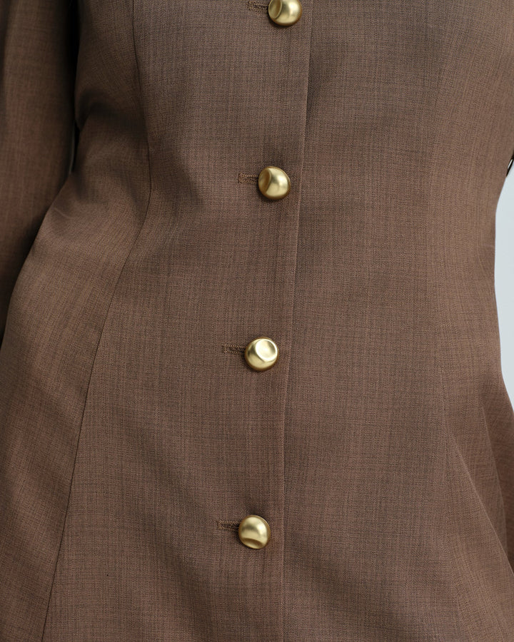 Morgan and Brooke | Brown Tie Button Mini Dress