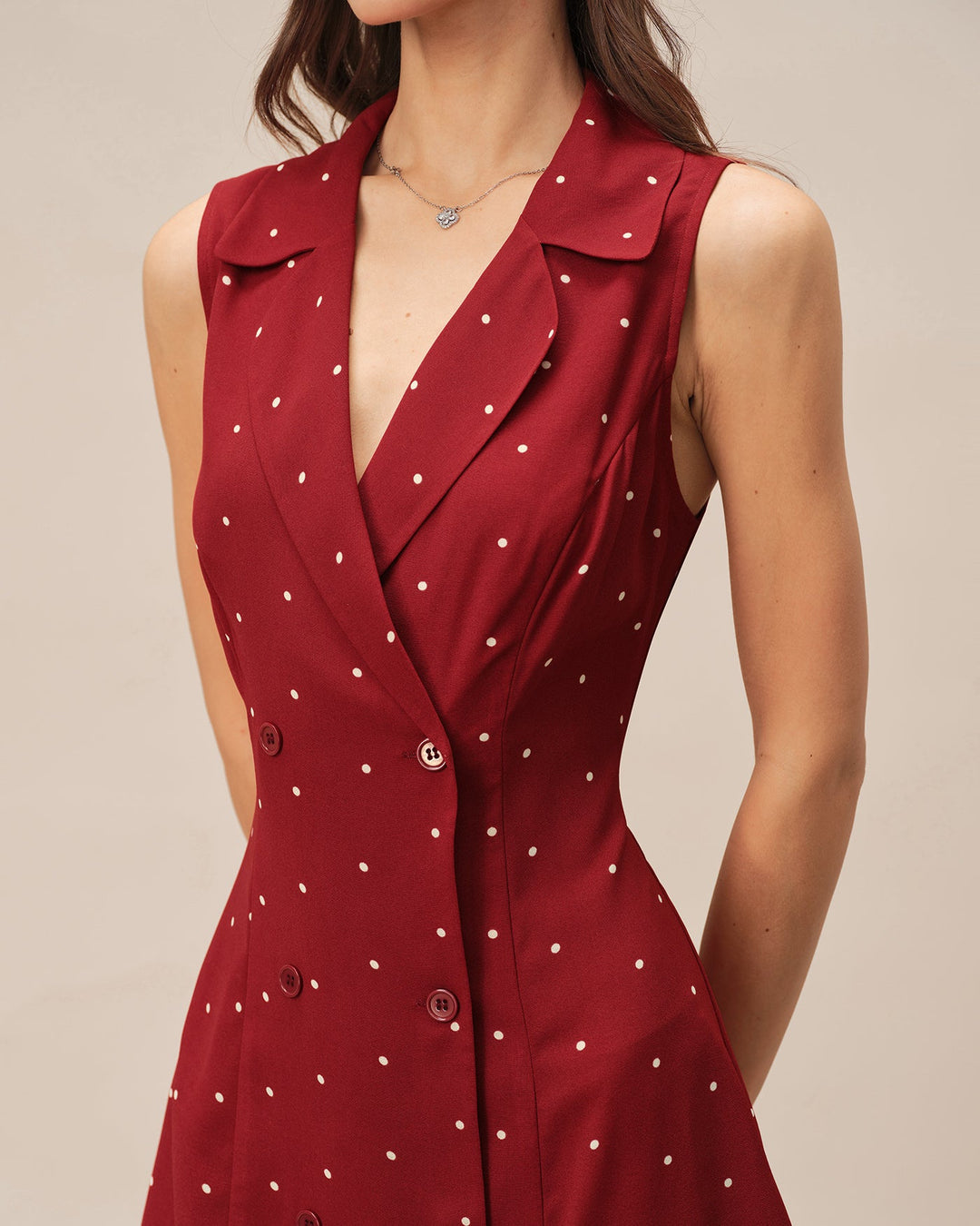 Morgan and Brooke | V Neck Polka Dot Mini Dress for Women in Red