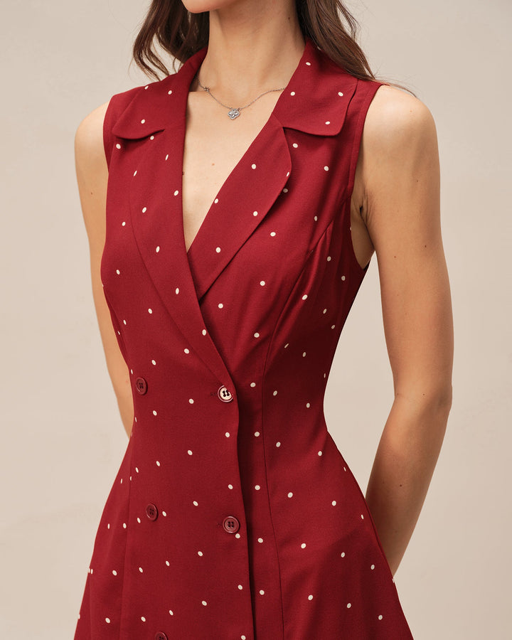 Morgan and Brooke | V Neck Polka Dot Mini Dress for Women in Red