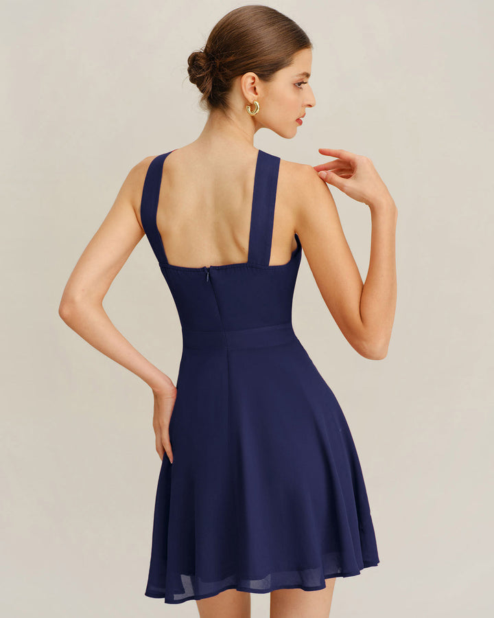 Morgan and Brooke | Chiffon A-Line Mini Dress in Navy