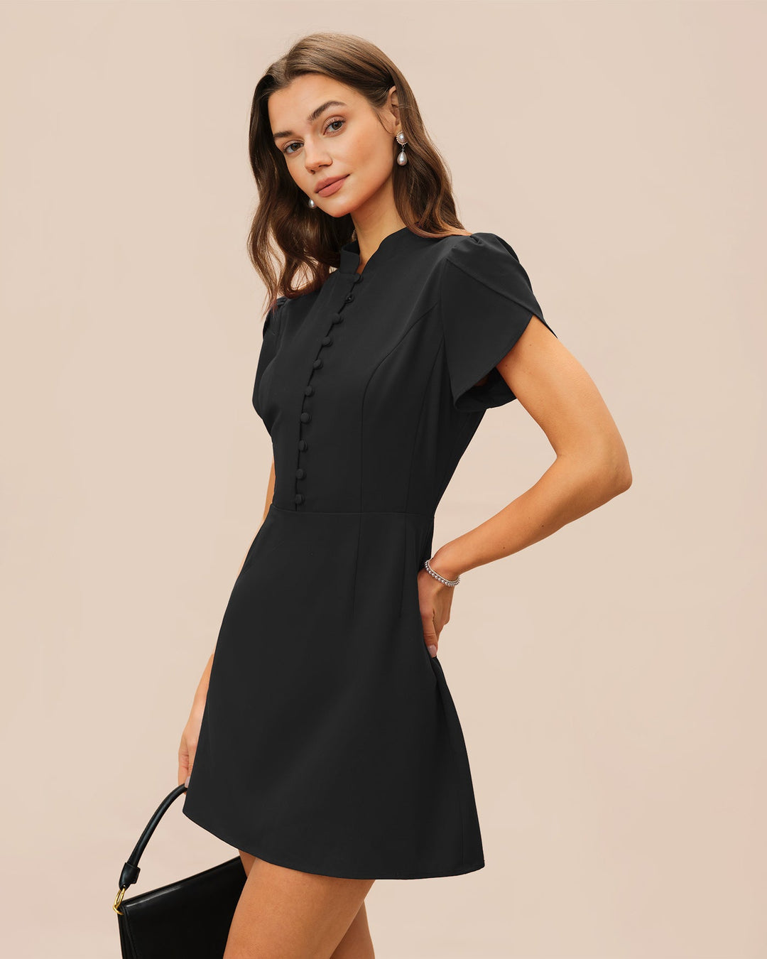 Morgan and Brooke | Black Mandarin Collar Mini Dress