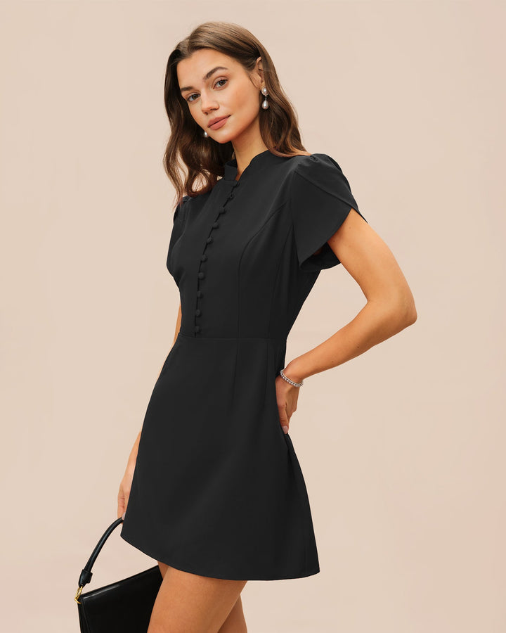 Morgan and Brooke | Black Mandarin Collar Mini Dress