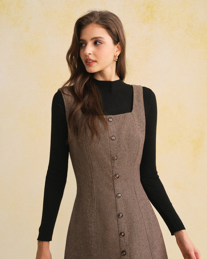 Morgan and Brooke | Brown Square Neck Sleeveless Mini Dress