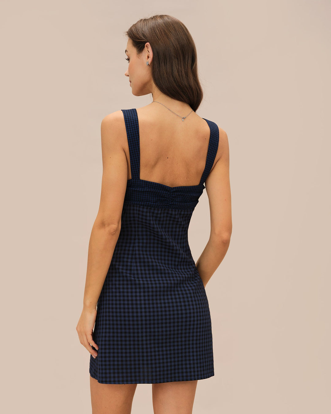 Morgan and Brooke | Plaid Mini Dress for Women in Blue with Sweetheart Neckline