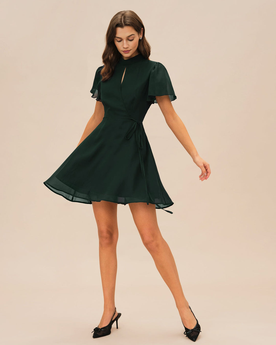 Morgan and Brooke | Green Butterfly Sleeve Mini Dress