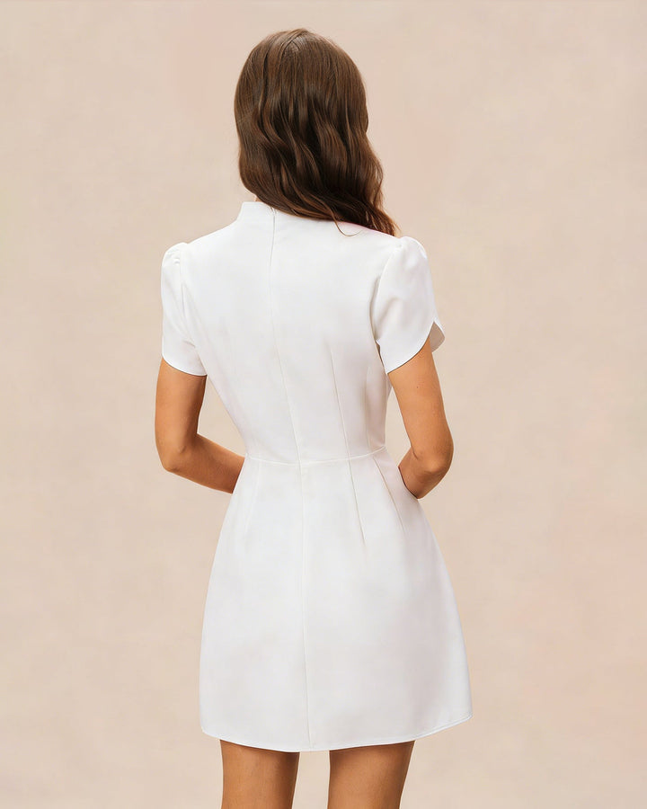 Morgan and Brooke | White Mandarin Collar Mini Dress