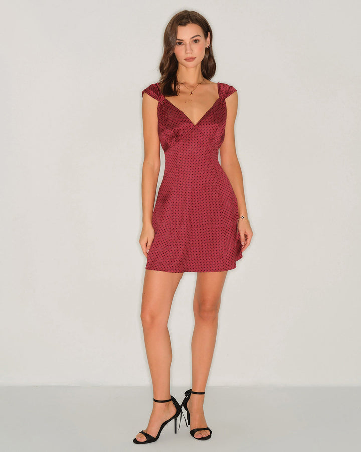 Morgan and Brooke | Satin Mini Dress for Women in Red with Polka Dots