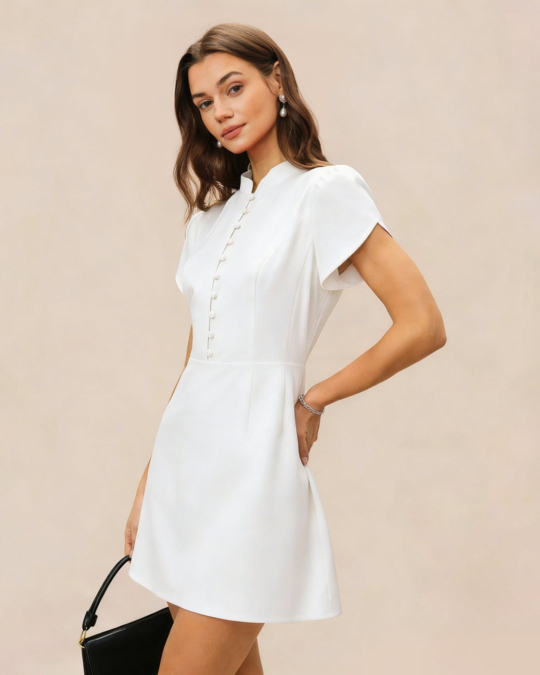 Morgan and Brooke | White Mandarin Collar Mini Dress