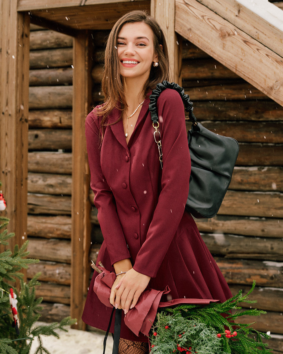 Morgan and Brooke | A-Line Mini Dress for Women in Wine Red