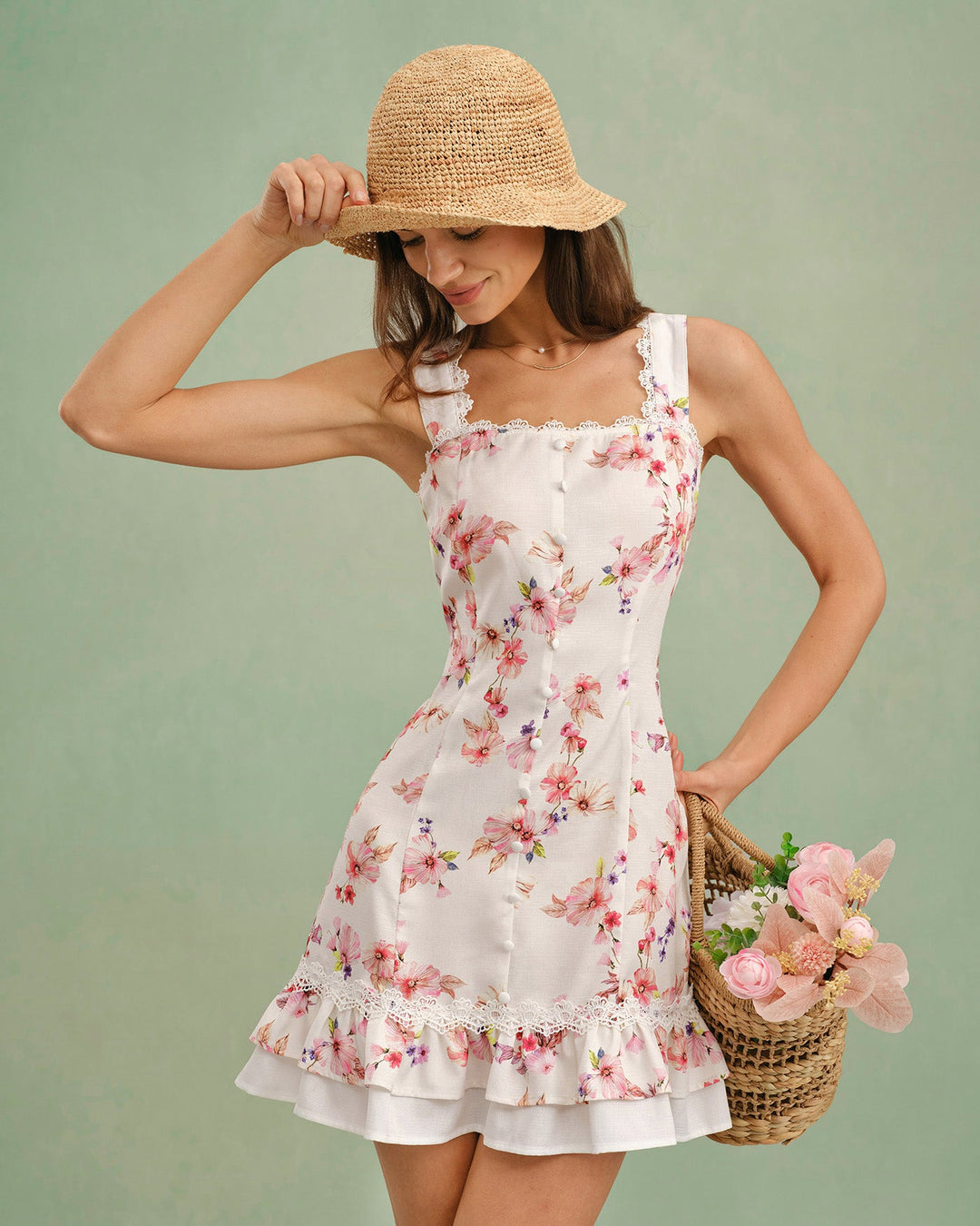 Morgan and Brooke | Floral Square Neck Mini Dress
