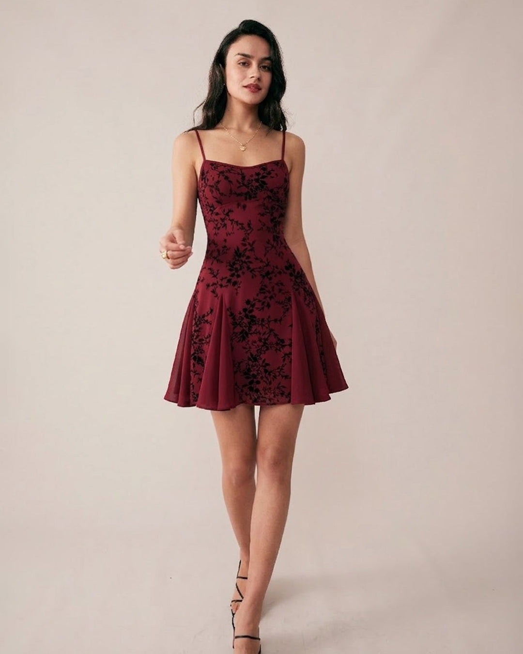 Morgan and Brooke | Floral Mini Dress for Women in Wine Red