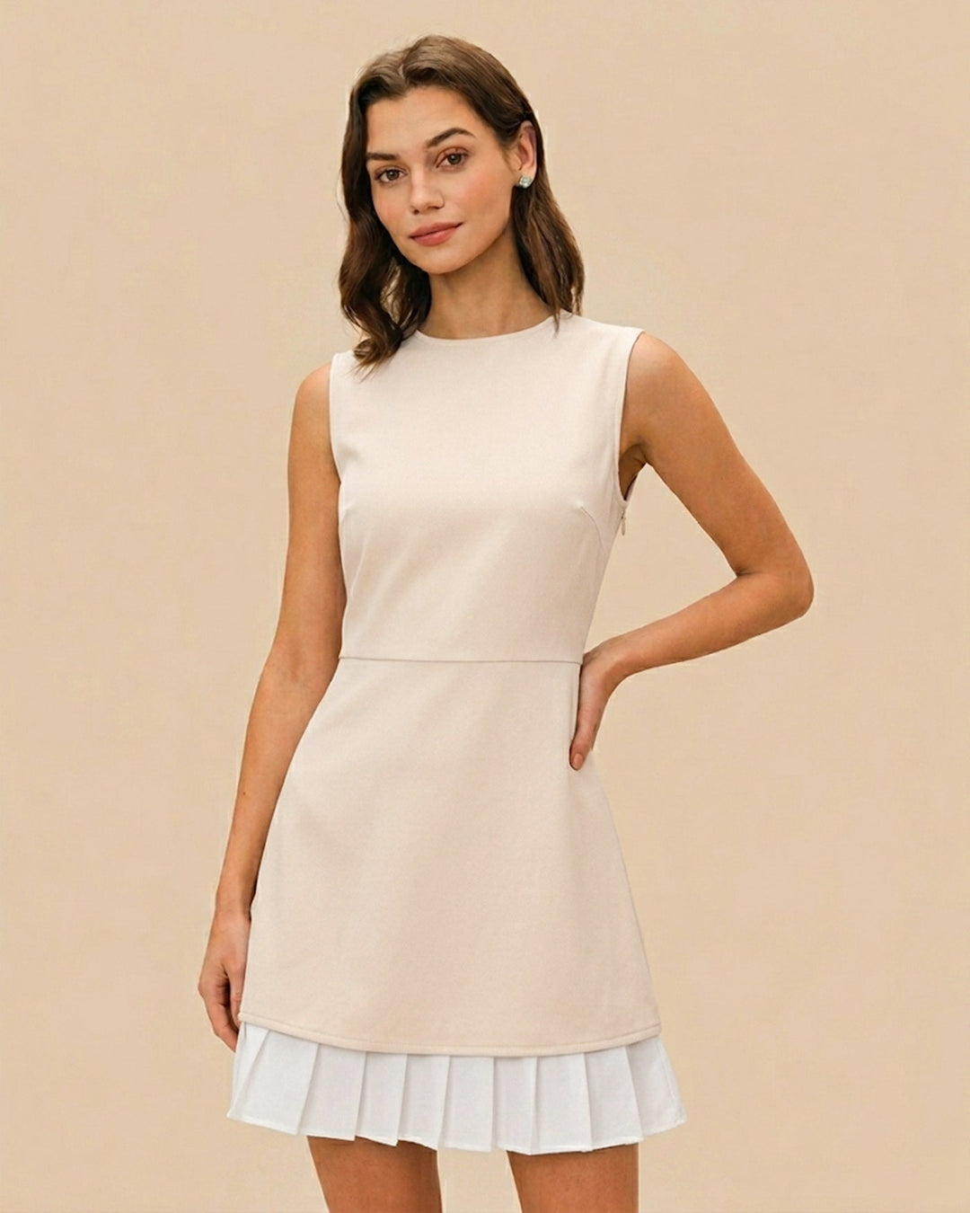 Morgan and Brooke | Apricot Splicing Pleated Mini Dress