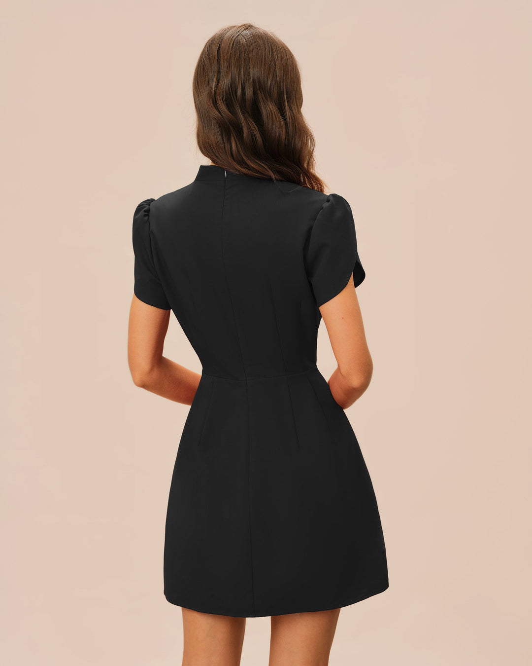 Morgan and Brooke | Black Mandarin Collar Mini Dress