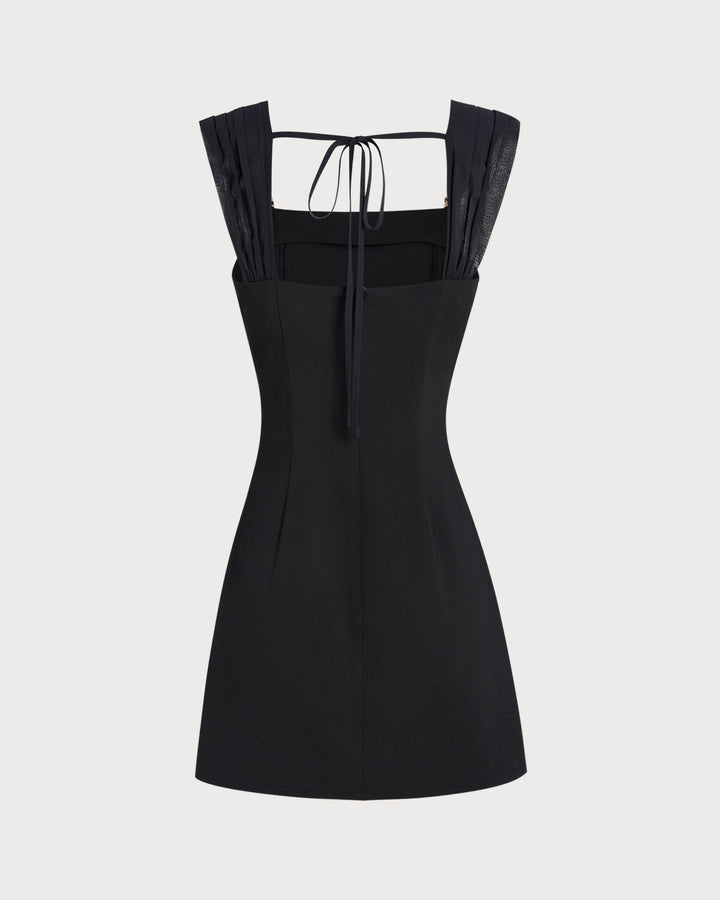 Morgan and Brooke | Black Square Neck Cap Sleeve Mini Dress