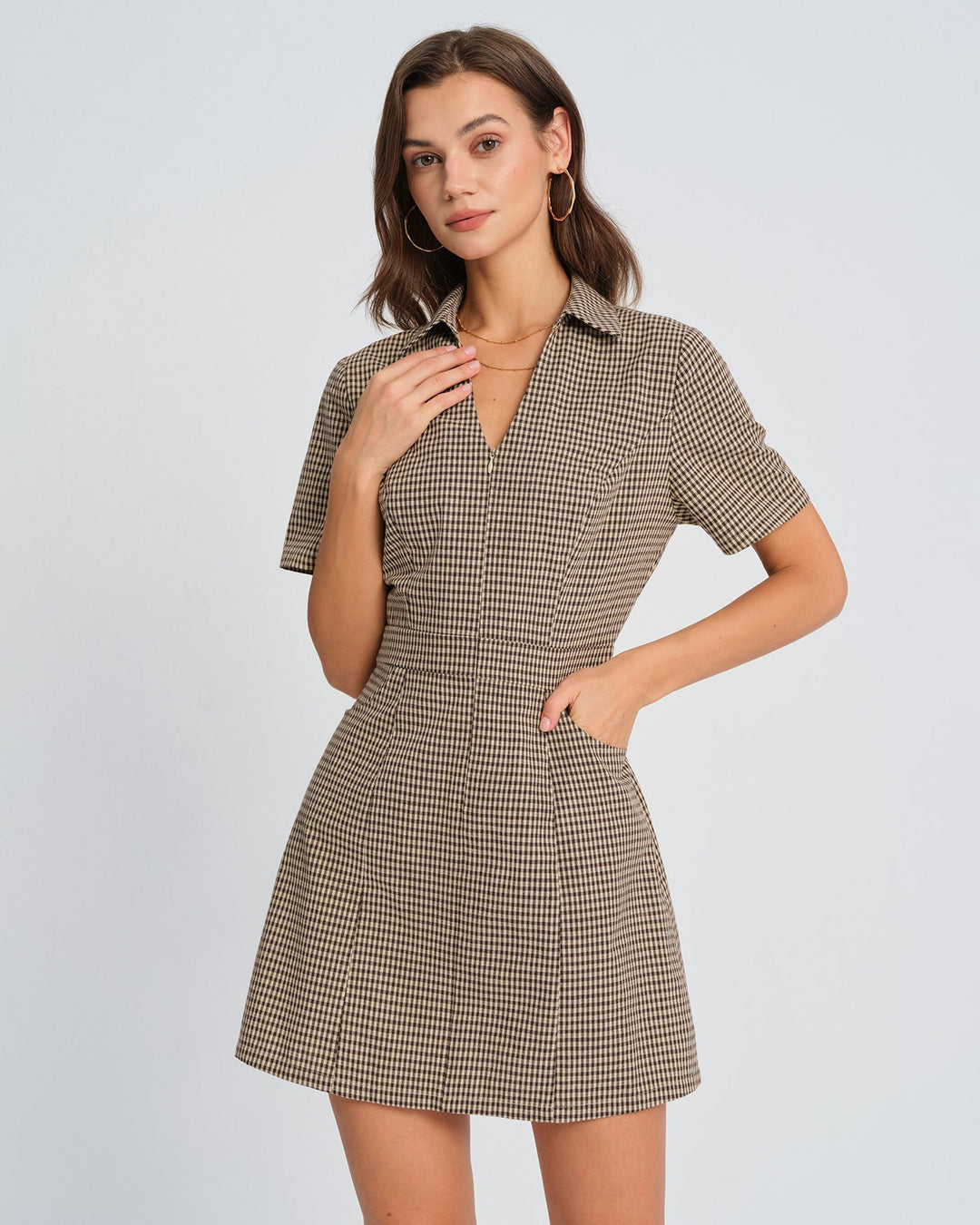 Morgan and Brooke | Brown Plaid Mini Dress