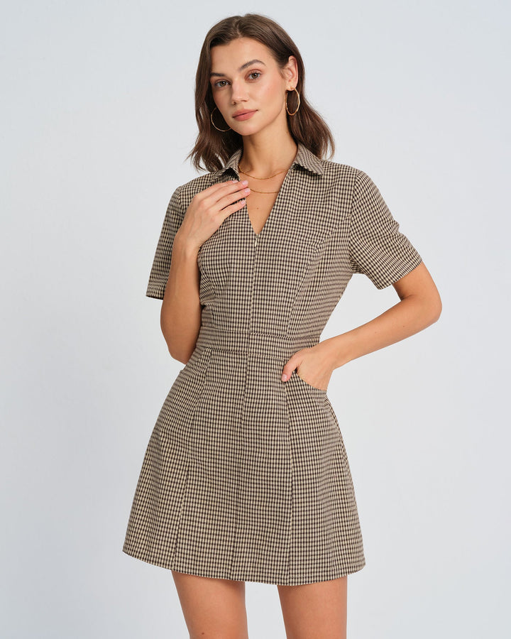 Morgan and Brooke | Brown Plaid Mini Dress